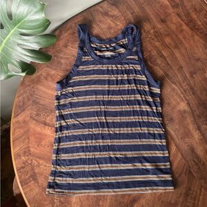 American Eagle Outfitters Navy and Mustard Striped Tank Top Medium